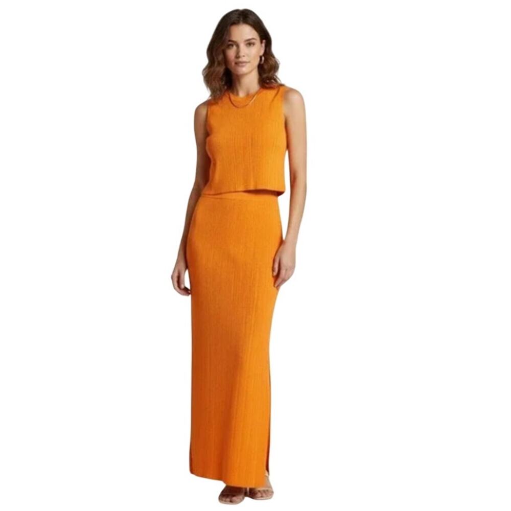 Frame Orange Ribbed Cutout Tank Top Maxi Skirt Set